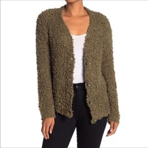 RXB Boucle Knit Cardigan Sweater Army Green NWT